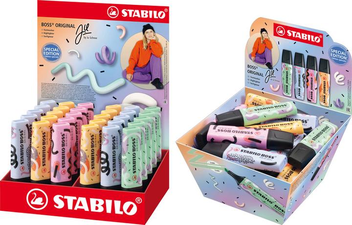 Produktbild STABILO Boss By Ju 30er Display (Wolkenblau, Purpurrot, Minze, Pfirsich, 5 mm, 30 x)