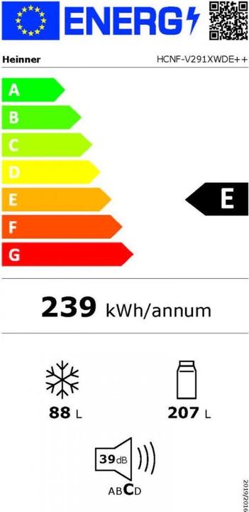 Energie-Label Heinner HCNF-V291XWDE++ (294 l)