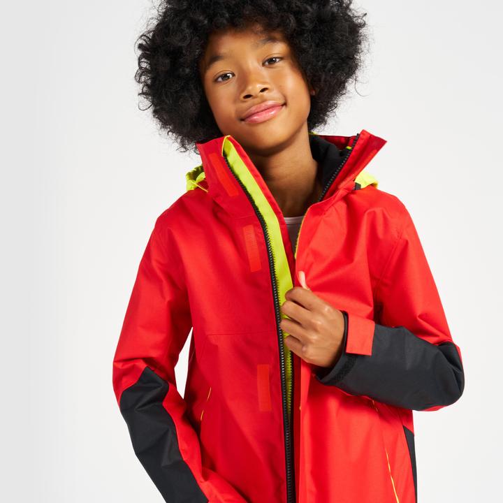 Actual product image Tribord Rain jacket sailing jacket children waterproof windproof - Sailing 300 red/yellow (10, 11, 12)