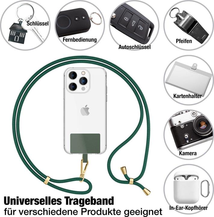 Produktbild Nalia Handyband + Pad für Hülle zum Umhängen, Karabinerhaken Anhänger aus Metall (gold)