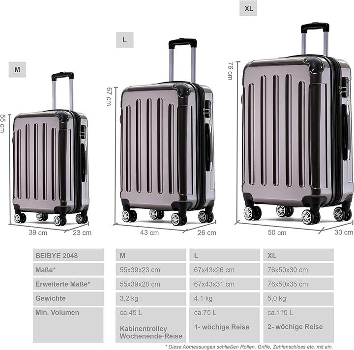 Image du produit Beibye 2048 Valise trolley à coque dure, Coffee L (75 l, L (90 - 115l))