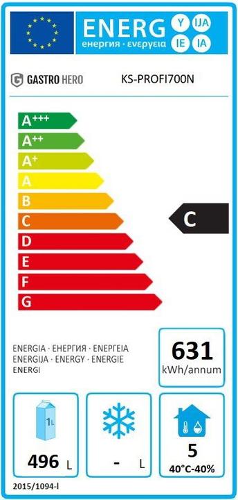 Energie-Label Gastro Hero Kühlschrank PROFI / Superior (610 l)