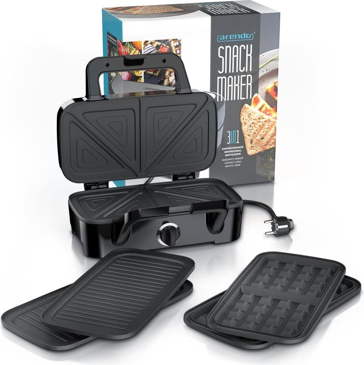 Actual product image Arendo Sandwich maker Waffle iron Contact grill with removable plates - with non-stick coating