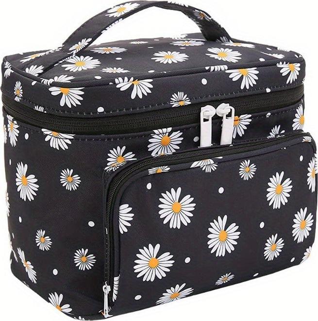 Immagine prodotto Only-Bags.Store Borsa per il trucco con stampa a margherita Borsa per cosmetici grande con porta pennelli Borsa per