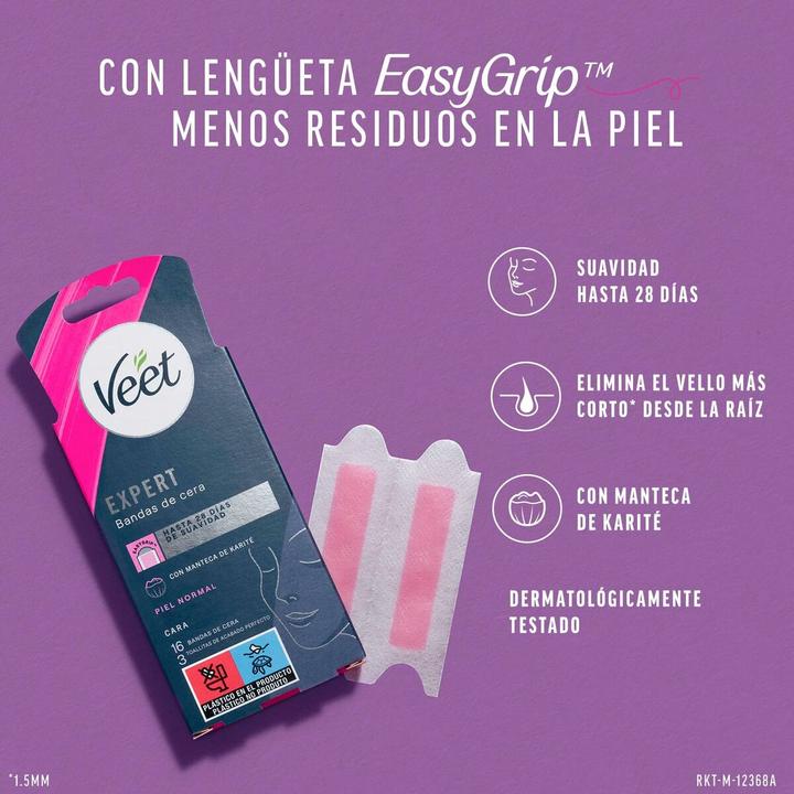 Immagine prodotto Veet Expert Strisce di cera per la depilazione del viso con burro di karité 16 strisce (16 x)