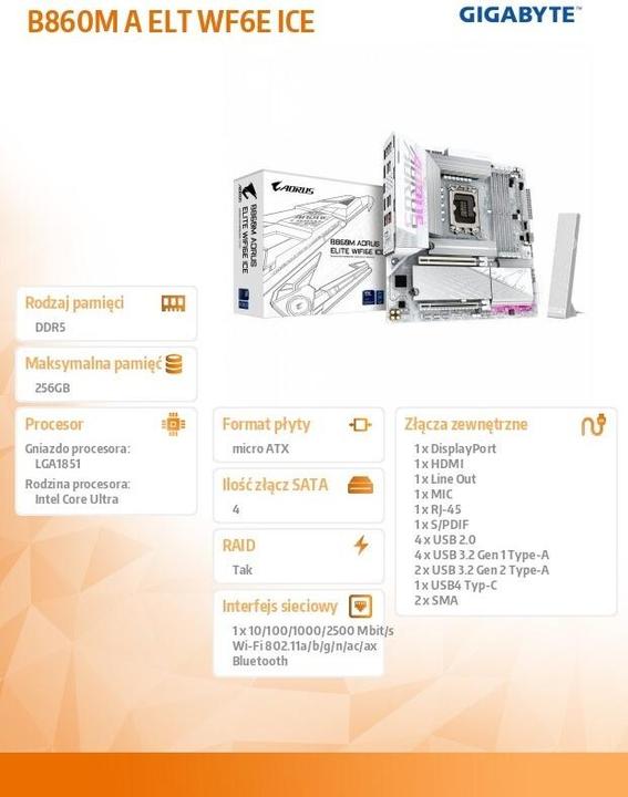 Productafbeelding Gigabyte B860M AORUS ELITE WIFI6E ICE (LGA 1851, Intel B860, mATX)