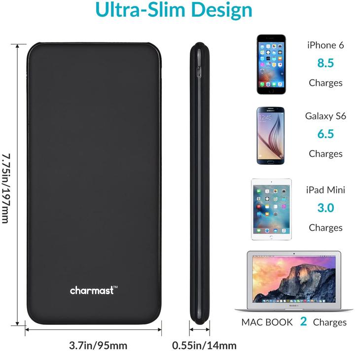 Actual product image Charmast Ultra Slim (26800 mAh, 18 W, 99.16 Wh)