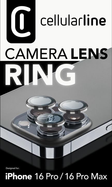 Immagine prodotto Cellularline Camera Lens Ring - iPhone 16 Pro / 16 Pro Max Vetro temperato per la protezione della fotocamera (1 Pezzo/i, Apple iPhone 16 Pro Max, Apple iPhone 16 Pro)