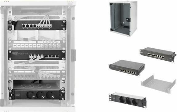 Immagine prodotto Digitus Custodia per montaggio a parete 254 mm (6 HE, Portapacchi da 10 pollici)
