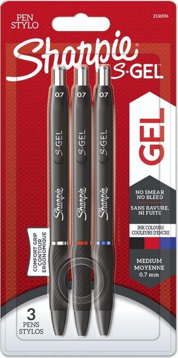 Sharpie Gelschreiber 0.7 mm, 3 Stück (Schwarz, Blau, Rot, 3 x)