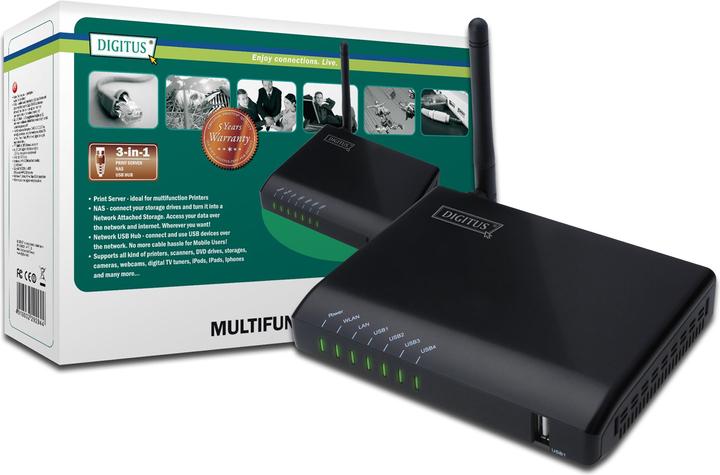 Image du produit Digitus Serveur d'impression en réseau multifonctionnel sans fil USB 2.0 à 4 ports
