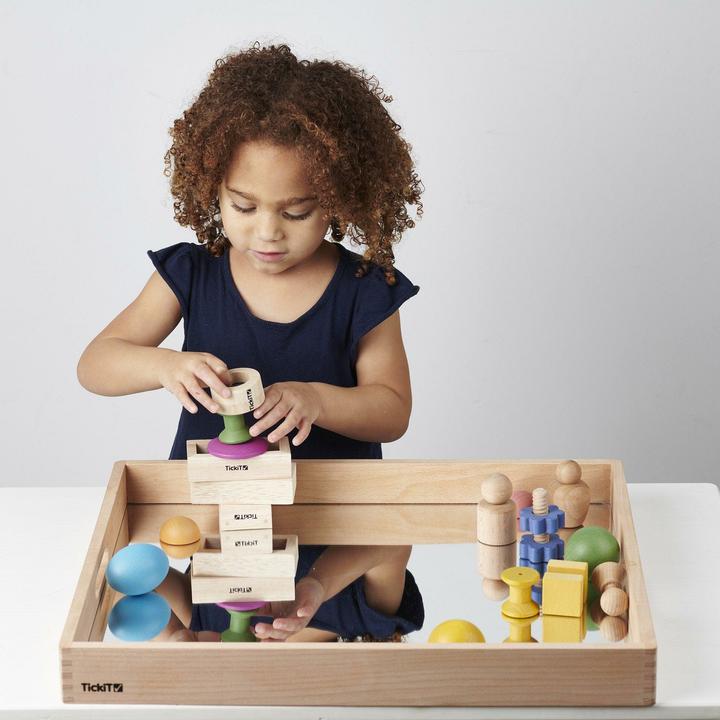 Actual product image TickiT Wooden tray box with mirror base (French, German, English, Italian)