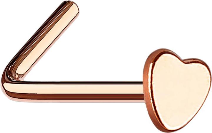 Star Piercing Nasenstecker gewinkelt rosegold mit Herz (ohne Messing, Chirurgenstahl 316L)