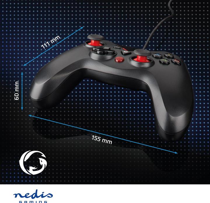 Actual product image Nedis Gamepad | USB Type-A | Power supply via USB | PC | Number of buttons: 12 | Cable length: 1.60 m (PC)