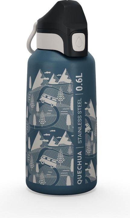 Quechua Trinkflasche Kinder 0,6 l Edelstahl Schnellverschluss Wandern - blau (0.60 l)