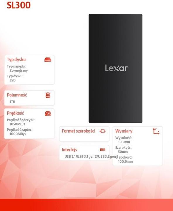 Actual product image Lexar SSD USB3.2 1TB EXT./LSL300001T-RNBNG (1000 GB)
