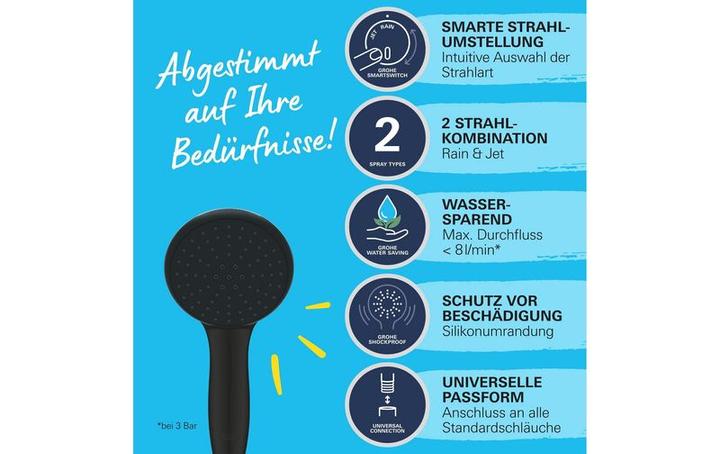 Actual product image Grohe Vitalio QuickFix Start 110 hand shower, intelligent spray diverter, water-saving, 2 spray types (2 Beam types, 7 l/min)