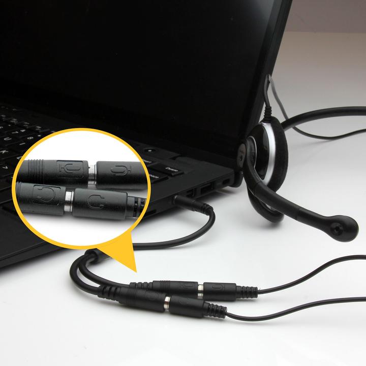 Produktbild StarTech 3,5mm Klinke Audio Y-Kabel - 4 pol. auf 3 pol. Headset Splitter (0.20 m)