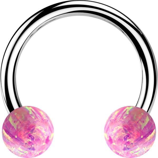 Image du produit Star Piercing Micro Circular Barbell argent avec deux boules opales roses (sans laiton, Acier chirurgical 316L)
