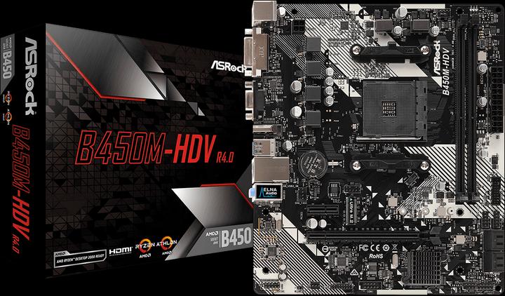 Produktbild AsRock B450M-HDV R4.0 B450 (AM4, AMD B450, mATX)