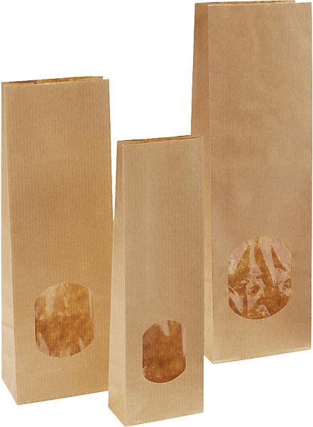 Actual product image kaiserkraft Box bottom bag with see-through panel, made of kraft paper, OPP, LxW 175 x 55 (1000 Piece)