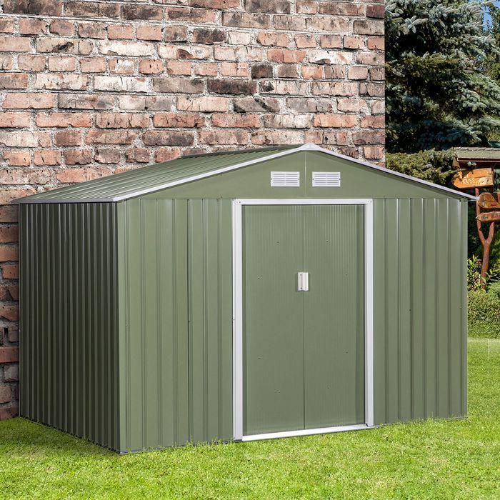 Image du produit Swisshandel24 Abri de jardin en métal avec fondations Vert clair 277 x 195 x 192 cm