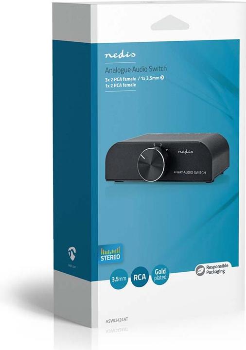 Image du produit Nedis Commutateur audio analogique | 4 port(s) | Connexions - Entrée : 1x entrée audio 3,5 mm / 3x (2 (Analogique -> Numérique)