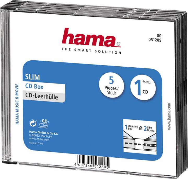 Image du produit Hama Pochette CD vide Slim, paquet de 5, Transp