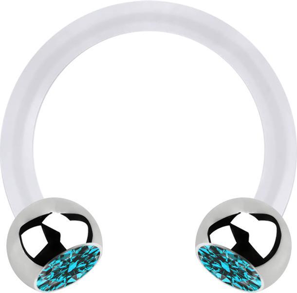 Immagine prodotto Star Piercing Micro Circular Barbell trasparente con due sfere silver crystal aqua (senza ottone, Acciaio chirurgico 316L, Bioflex)