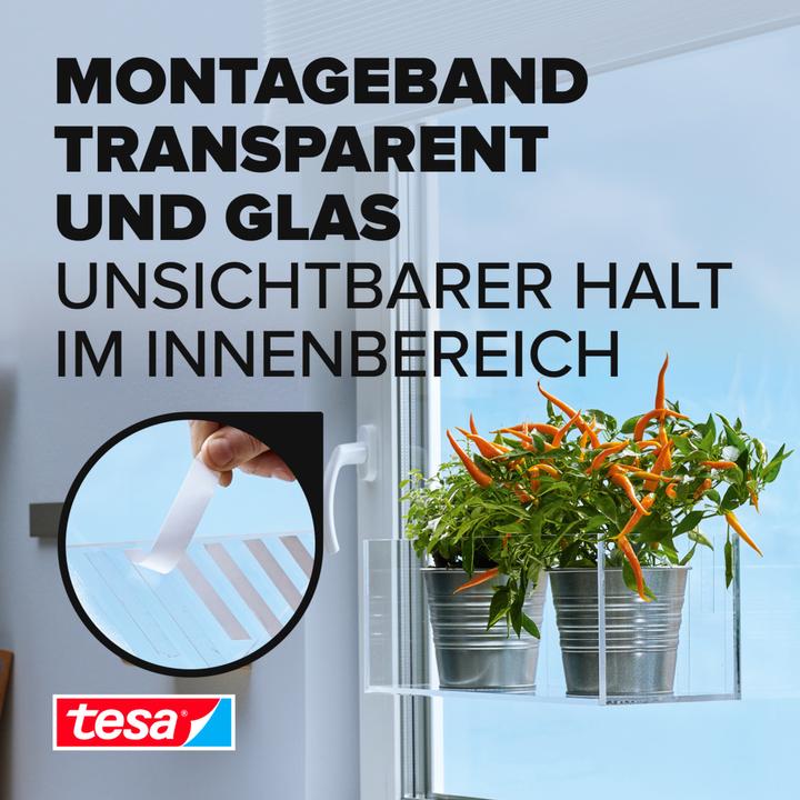 Produktbild tesa Montageband für Glas, doppelseitiges Montageklebeband (19 mm)