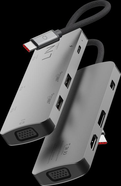 Actual product image LINQ Connects USB-C -> 1x HDMI, 1x DP, 1x miniDP, 1x VGA, 1x USB-C, 2x USB-A LQ48019 grey (USB-C, 7 Ports)