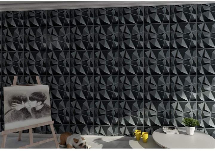 Actual product image Art3d Textured 3D Wall Panels (Black, 12 pcs) (50 x 50 cm)