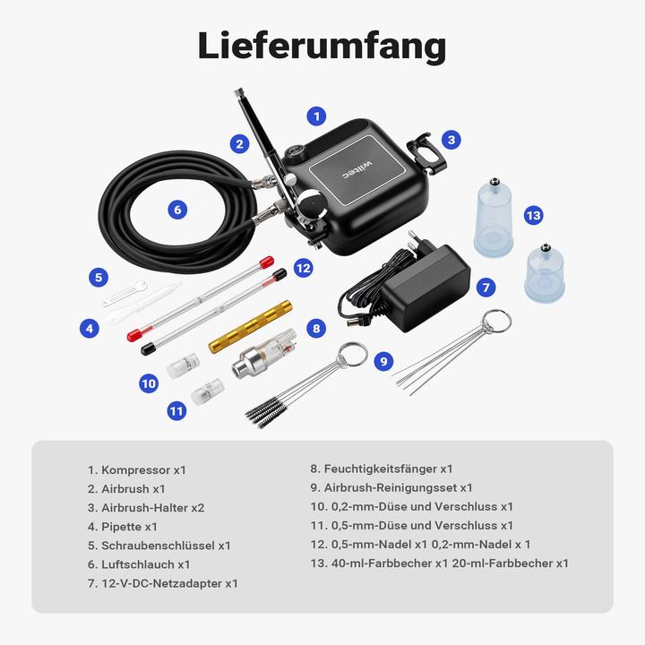 Actual product image Wiltec Compressor accessories set 2.8 bar airbrush set 12V compressed air air brush