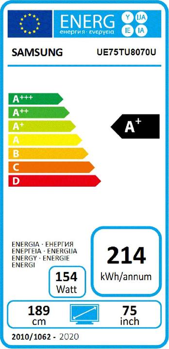 Energie-Label Samsung UE75TU8070 (75", LCD, 4K, 2020)