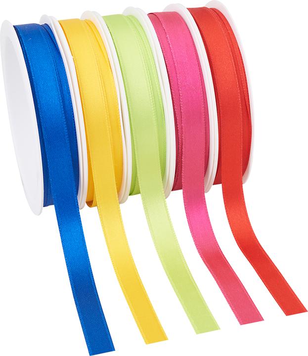 Produktbild Magni Geschenkband SATIN satiniert rot/pink/hellgrün/gelb/blau 10,0 mm x 5x 3,0 m (Geschenkband, 5 x)