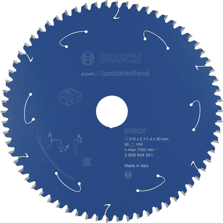 Bosch Professional Zubehör Akku-Kreissägeblatt Expert for Laminated Panel, 210 x 2,1/1,4 x 30, 66 Zähne