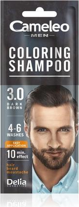 Actual product image Cameleo Men Coloring Shampoo Dark Brown Hair Beard Mustache Visible Color in 10 Minutes Refreshes La (30 ml)