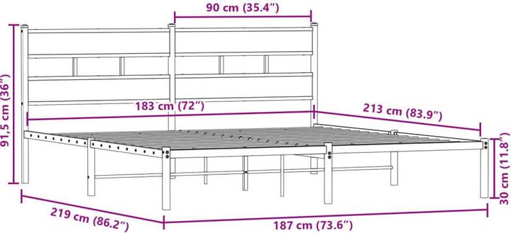 Produktbild VidaXL Metallbett Bettgestell Bett Lattenrost Doppelbett ohne Matratze 183x213cm (183 x 213 cm)