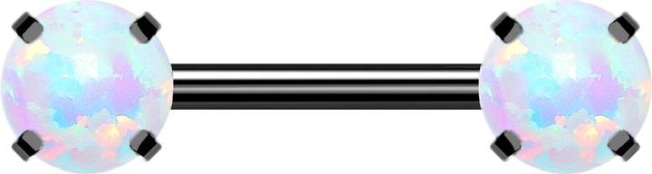 Star Piercing Threadless Barbell schwarz front mit Opal weiss gefasst (ohne Messing, Chirurgenstahl 316L)