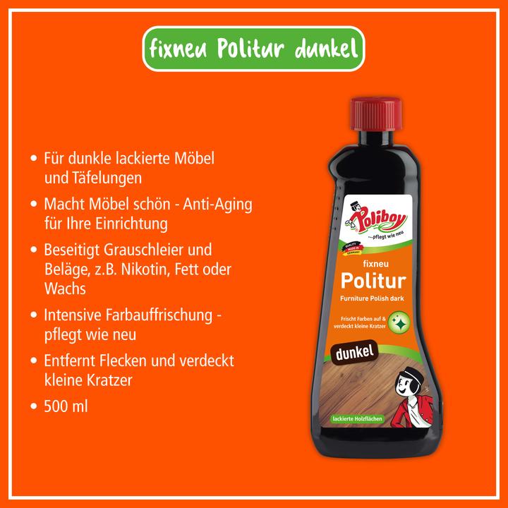 Actual product image Poliboy 2x 500ml Fixneu Politur dunkel mit Baumwolltuch