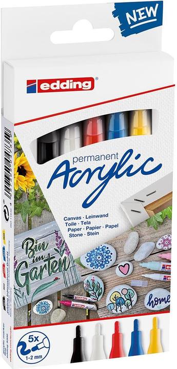 Produktbild Edding Acrylmarker (Gelb, Schwarz, Rot, Blau, Weiss, 2 mm, 5 x)