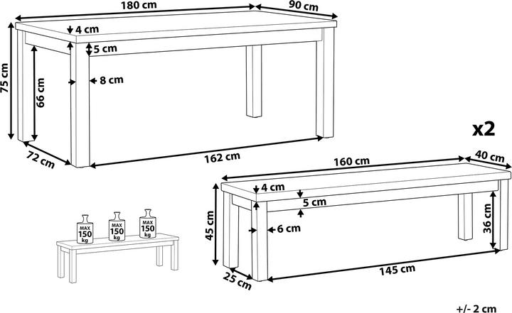 Immagine prodotto Beliani Set di mobili da giardino Tavolo in cemento/legno d'acacia grigio con 2 panche OSTUNI (180 cm)