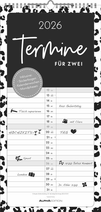 Produktbild Alpha Edition Termine für 2 Black and White 2026 Familienplaner - Timer - Termin-Planer - Couple-Kalender - (Deutsch)
