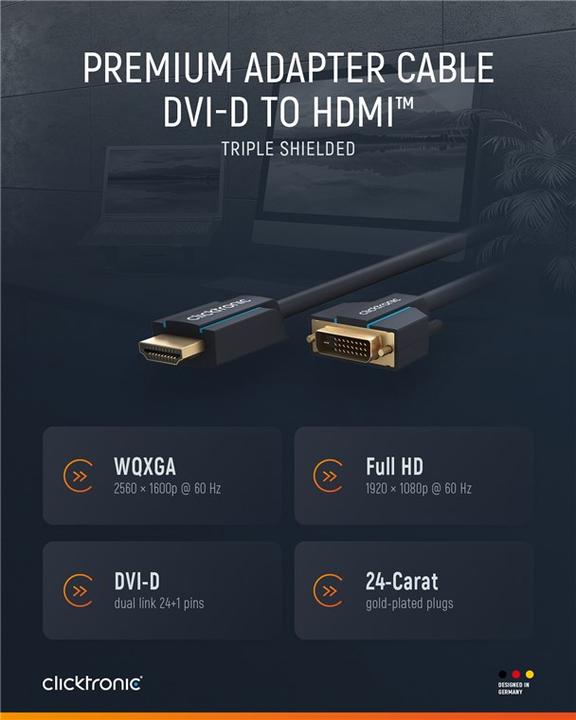 Produktbild clicktronic HDMI (Typ A) — DVI (3 m, DVI, HDMI)