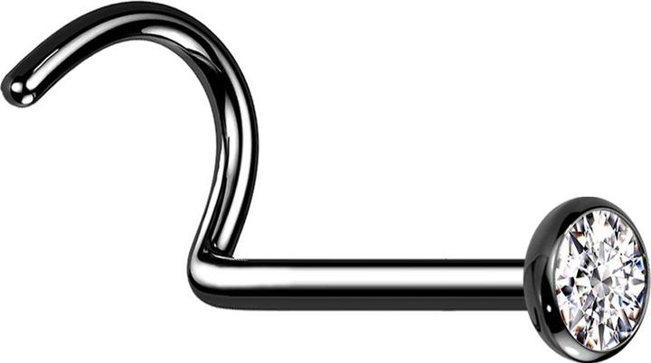 Star Piercing Nasenstecker gebogen schwarz mit flacher Halbkugel Kristall silber (Titan G23)