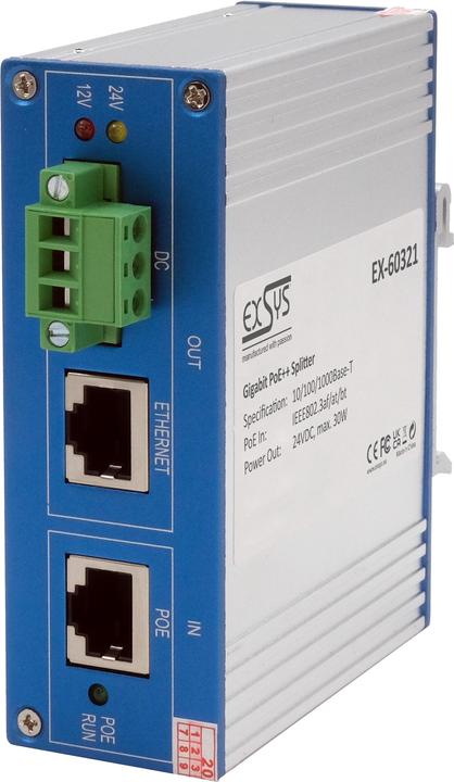 Exsys Ethernt PoE++ Splitter 10/100/1000M 802.3bt,24VDC/2A/48W (PoE Splitter)