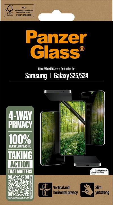 Image du produit PanzerGlass ® ECO MATRIX 4-way Privacy Protection d'écran Ultra-wide Fit (1 pièce(s), Samsung Galaxy S25)