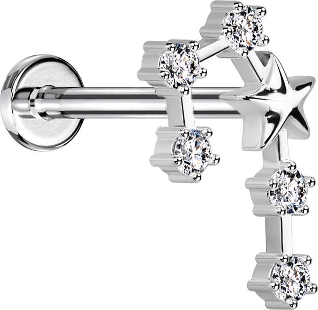Produktbild Star Piercing Micro Labret Innengewinde silber Sternzeichen Zwillinge mit Kristallen (Chirurgenstahl 316L, Messing)