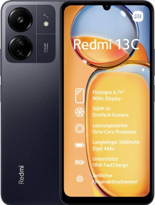 Produktbild Xiaomi Redmi 13C (256 GB, Midnight Black, 6.74", Dual SIM, 50 Mpx, 4G)