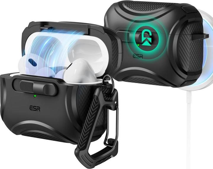 Actual product image ESR Cyber Flicklock Halolock MagSafe Case for Airpods Pro 1 / 2 - Black (Headphone bag)